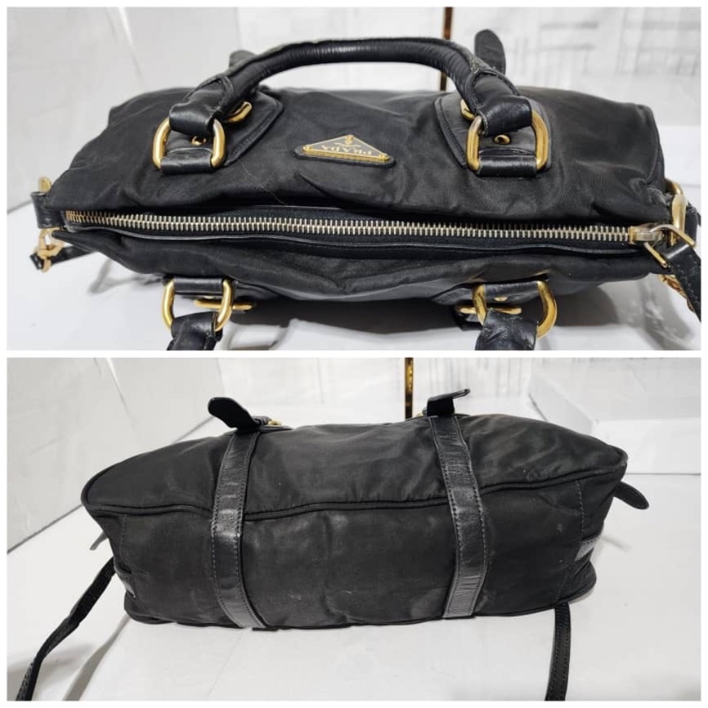 Authentic PRADA Tessuto Nylon And Leather Bauletto Bag Black - Picture 14 of 15